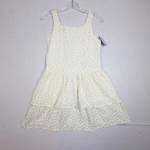 Cat & Jack Girls Cream Floral Cotton Gauze Tiered Smocked Dress Size L 10/12